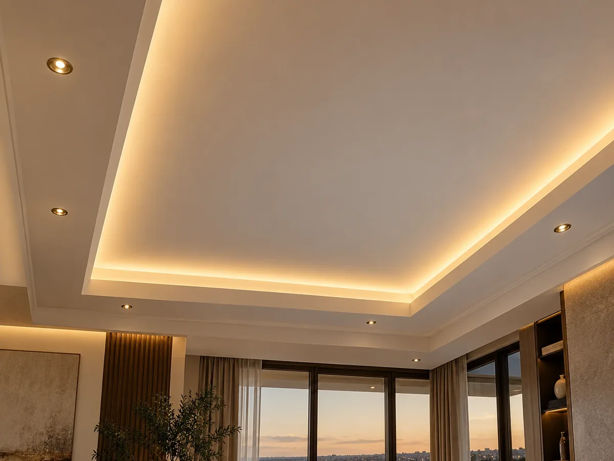 Gizli LED aydınlatmalı kademeli alçıpan asma tavan ve spot armatürler